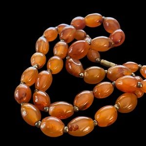 60s-70s Vintage Barrel Shaped Graduated Orange/Red  Agate Beads/ 25”